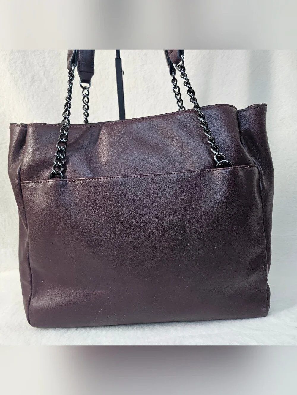 Simply Vera Quilted Shoulder Tote in Plum with Chain-Strap Detail